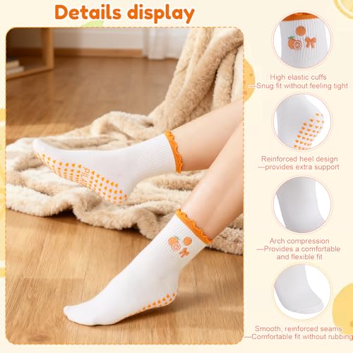 Ruffle Pilates Grip Socks for Women - Cotton Embroidery - 5 Pairs, Medium
