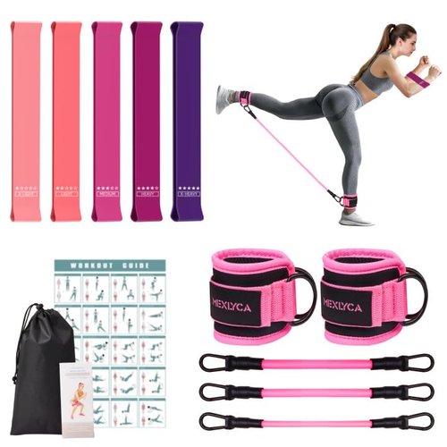 Resistance Bands Set – Resistance Band and Adjustable Ankle Exercise Bands with Cuffs Great Equipment for Training, Working Out, Yoga,Home Gym with Training Guidance & Carry Bag,Set of 8 - Pink