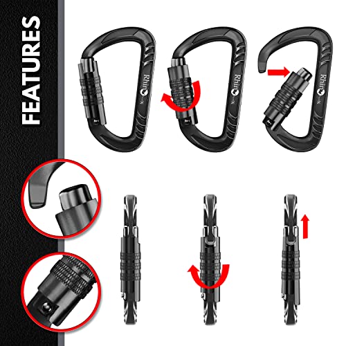 Heavy Duty Autolocking Carabiner Clips - 12kN Capacity, 2PCS