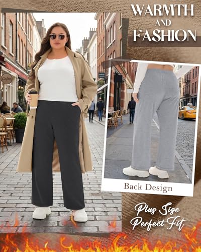 Velvelhall 3 Pack Women's Fleece Wide Leg Sweatpants – Black / Carbon Mixed Gray / Light Mixed Gray, Plus Size XL-5XL