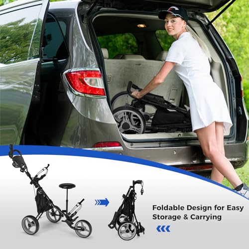 3-Wheel Golf Push Cart with Adjustable Seat - Gray