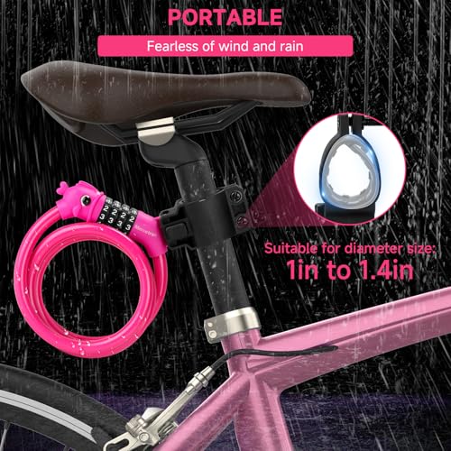 4-Digit Resettable Combination Bike Lock - 3.9 Feet, Pink