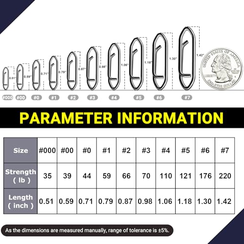High Strength Fishing Snap Clip - Stainless Steel 44lb, 50 pcs
