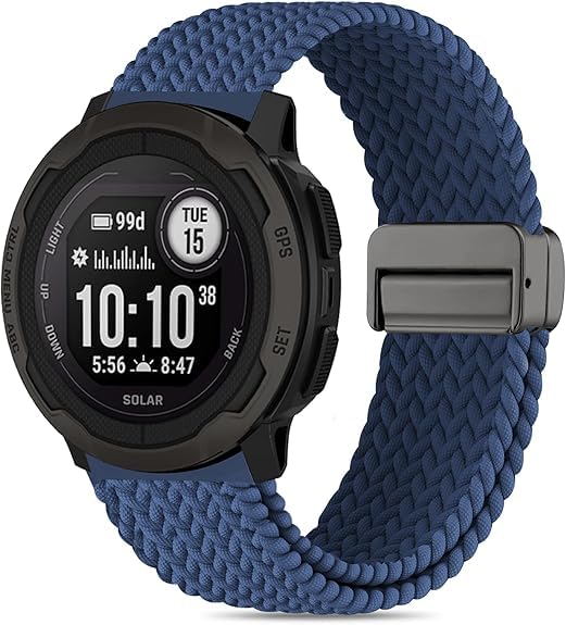 Nylon Elastic Woven Watch Band for Garmin Instinct 3 - Dark Blue