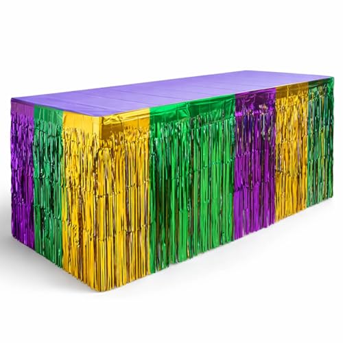 Mardi Gras Metallic Fringe Table Skirts - 2 Pack, 96 Inch
