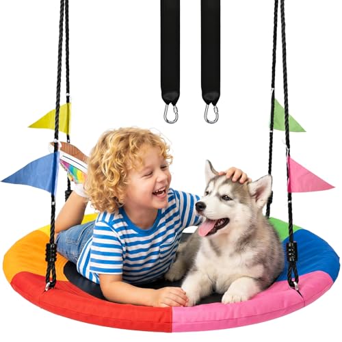 HeyZoo 24 Inch Saucer Swing for Kids - 6-Color Outdoor Playground Equipment