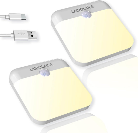 LAIDOLAILA 2 Pcs Magetic Night Light Motion Sensor Cruise Ship Approved with USB Cable LED Rechargeable Battery for Indoor Use in Bathroom Hallway Cabin Toilet Bed Stair Automatic Motion for Travel