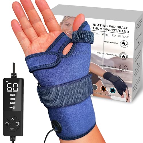 Hand Heating Pad for Arthritis and Tendonitis, Heated Wrist Wrap Thumb Brace for Carpal Tunnel Relief with 3 Heat & 5 Timer Settings for Left & Right Hand (S/M)