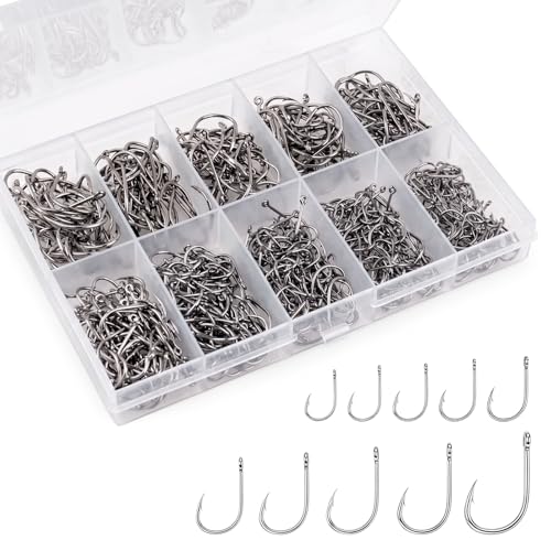 500-Piece Barbed Fishing Hook Assortment - 10 Sizes in Storage Box