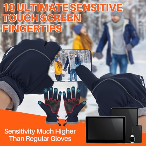 Warm Waterproof Touchscreen Winter Gloves for Men & Women - Navy Blue, Small