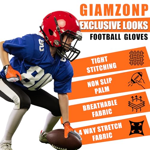 GIAMZONP Youth Football Gloves Orange & White Medium – Sticky Grip Kids Receiver Gloves