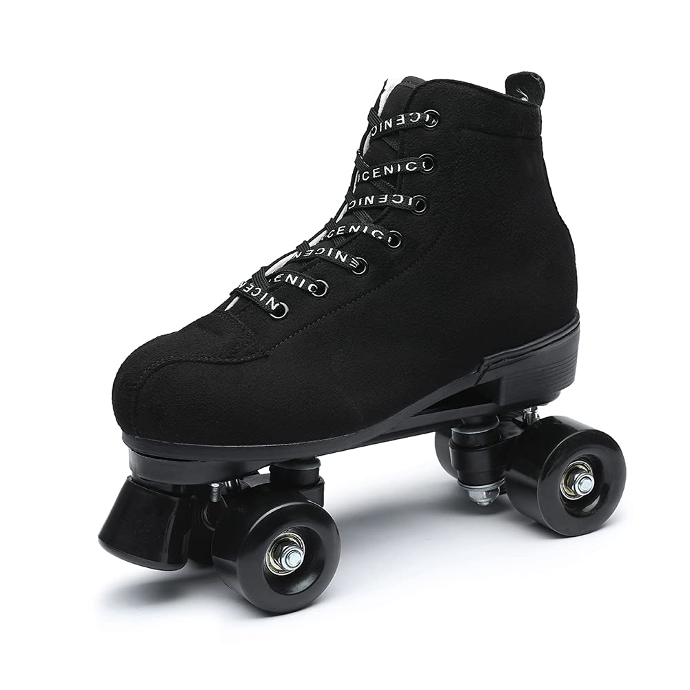 Black Roller Skates Outdoor Suede Quad Skates Footwear for Women and Men Size 39