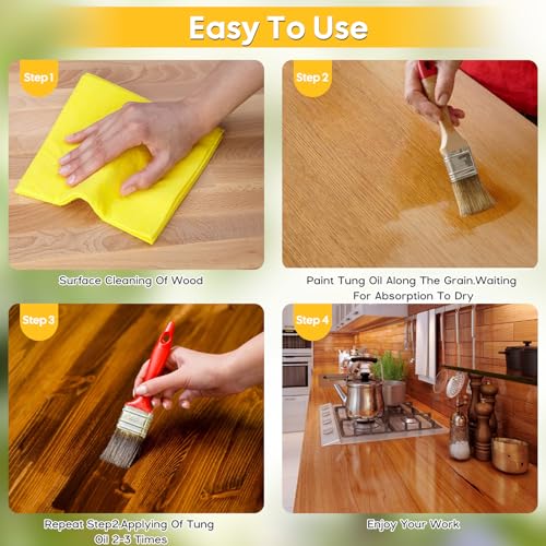 Volunu 35OZ 100% Pure Tung Oil is unadulterated,Made from Pure Pressed Tung Tree Nuts,No additives,solvents,or Synthetic Ingredients,Just All-Natural Wood Protection.