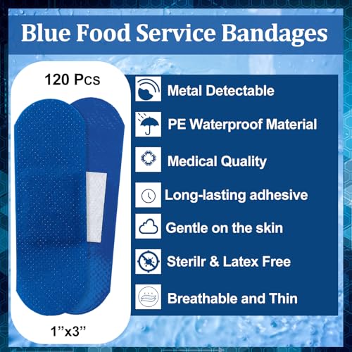 Blue Bandages - 120 Pcs 1" x 3" Classic Shape for First Aid