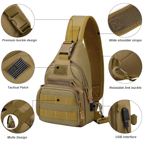 ZHIERNA Black Tactical Sling Bag for Men with MOLLE System - Crossbody Backpack