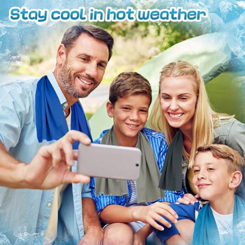 Kids Cooling Towels 4 Pack 9x30 Inches UPF 50 Breathable & Soft for Hot Weather - Blue, Black, Grey, Royal Blue