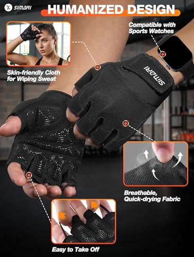 Breathable Workout Gloves with Cushion Pad - Black, Medium