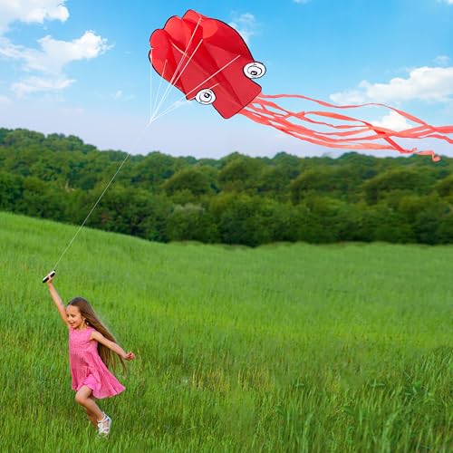 Large Red Octopus Kite - Easy-Fly Design for Kids & Adults with 328ft Line