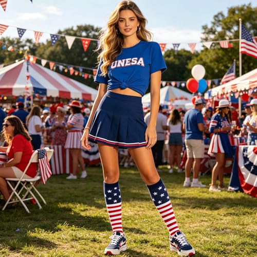 Compression Knee High Socks for Women - Large American Flag