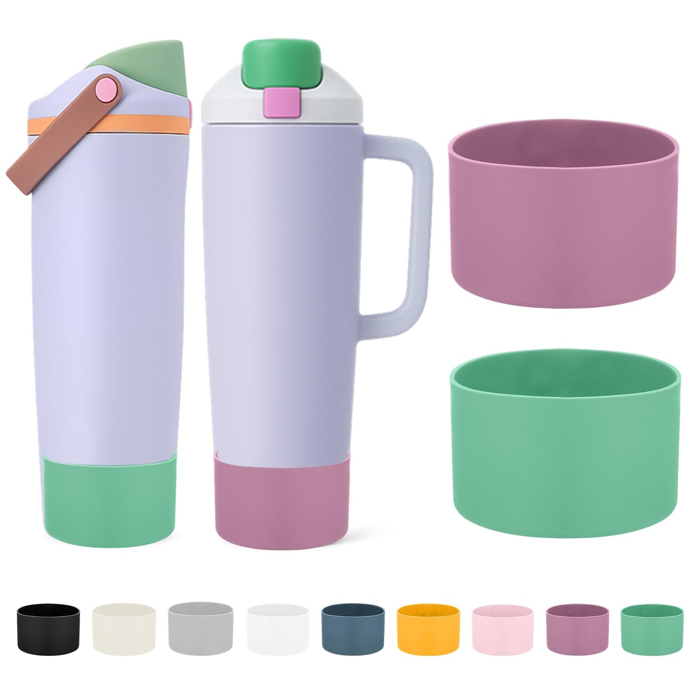Mity rain 2PCS Protective Silicone Boots for Owala 30oz & 40oz FreeSip Sway Bottles & Tumblers - Accessories for owala, Enhances Stability & Prevents Scratches (Aubergine & Eucalyptus)