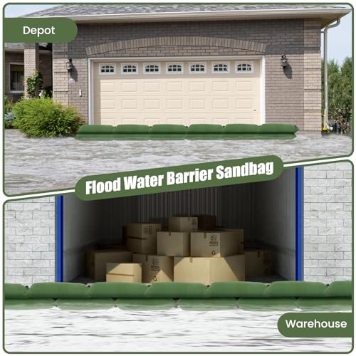 Flood Water Barrier Sand Bags - 4Pcs Thickened Long Canvas Flood Protection Sandbags with Insert Buckle Reusable Quick Flood Barrier for Home Door Window Basement Garage Floor Flood Control (4)