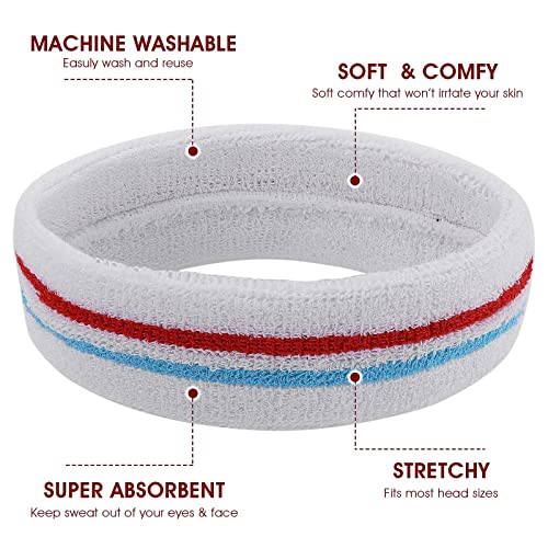Striped Sweatband Set - Headband & 2 Wristbands - White Red White Blue