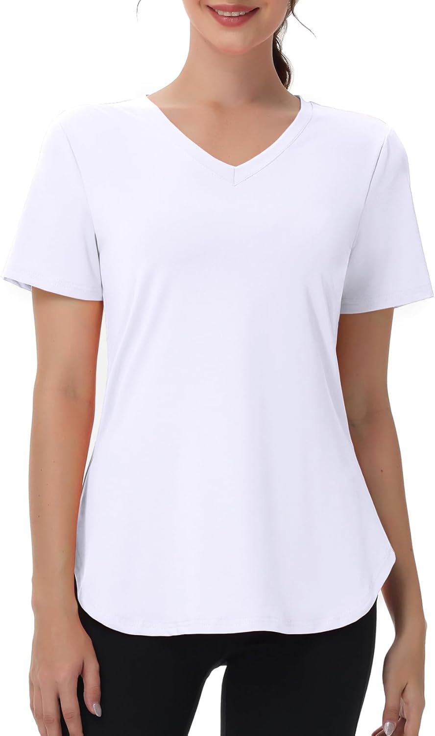 Skiennix Women's Short Sleeve Workout Tops - Moisture-Wicking V-Neck Athletic Tee for Yoga & Gym