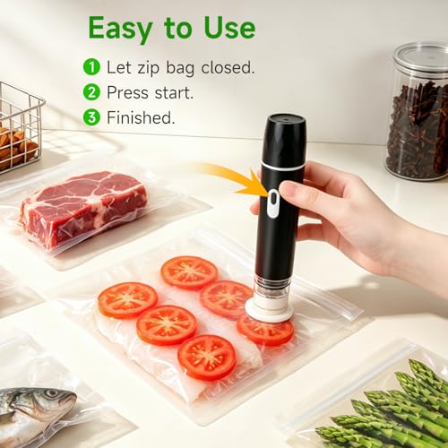 Compact Handheld Food Vacuum Sealer with 10 Reusable Bags - Black