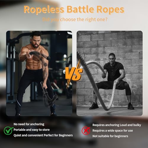 Heavy Duty Cordless Battle Ropes for Home Gym - Classic Black