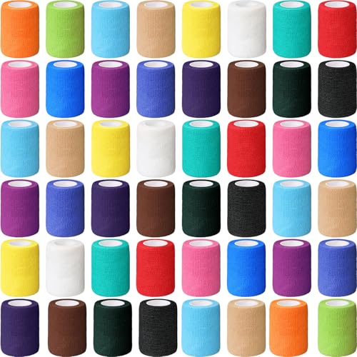 Treela 64 Pack 3" X 5 Yards Self Adhesive Bandage Wrap Multi Color