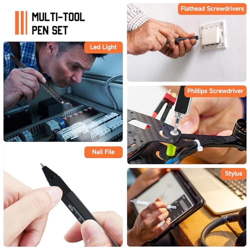 Multitool Pen Set for Men - 9-in-1 Black EDC Tool with LED Light