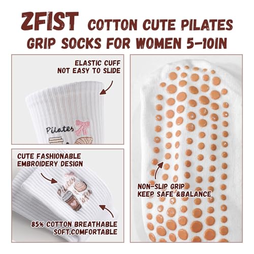 Pilates Grip Socks for Women - Ruffle Cotton, 5-10in - Brown & Coffee