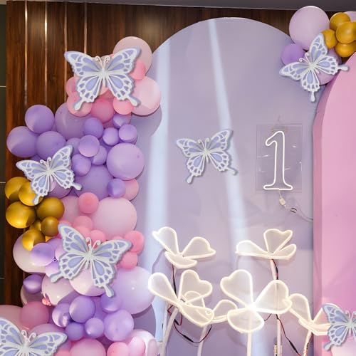 12 Pcs Large Butterfly Party Decoration 3D Butterfly Wall Decor, 2 Sizes Big Paper Butterfly Cutouts Stickers for Birthday Party Baby Shower Bedroom Wedding, Silver and Purple