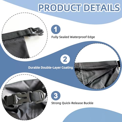 Waterproof Dry Bags Set - Lightweight 2.5L, 3L, 8L - All Black
