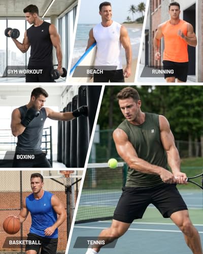 Runhit Men's Black Large Quick Dry Sleeveless Workout Tank Top UPF 50+ Moisture Wicking Athletic Shirt