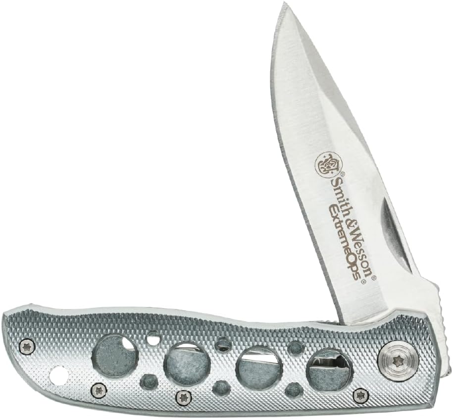 Smith & Wesson Extreme Ops Folding Knife - 7.3in Stainless Steel Blade & Aluminum Handle | Silver Finish