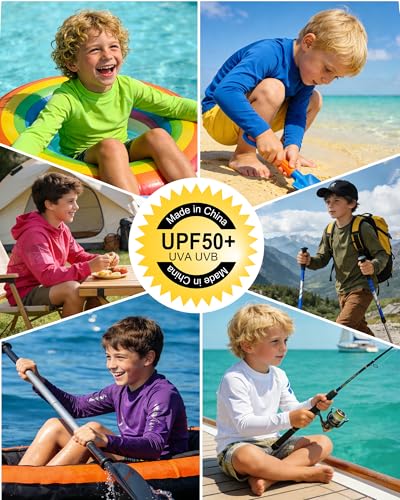 Boys Rash Guard Long Sleeve Hoodie - UPF 50+ Sun Protection, Navy, Large