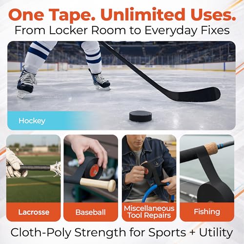 Black Hockey Tape – 1" x 26 Yards, Strong Adhesive, Water Resistant