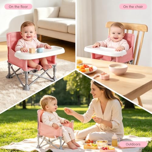 Portable Baby Booster Seat & Beach Chair Pink (6M-3Y) — 3 Modes Travel High Chair