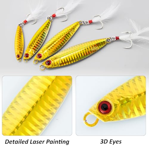 Dr.Fish Long Casting Metal Jigging Spoon Saltwater & Freshwater Lures - 0.88oz, Hook #6, Diamond Shape