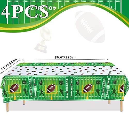 Football Table Covers - 4 Pack, 51x86 Inch Tablecloths for Parties