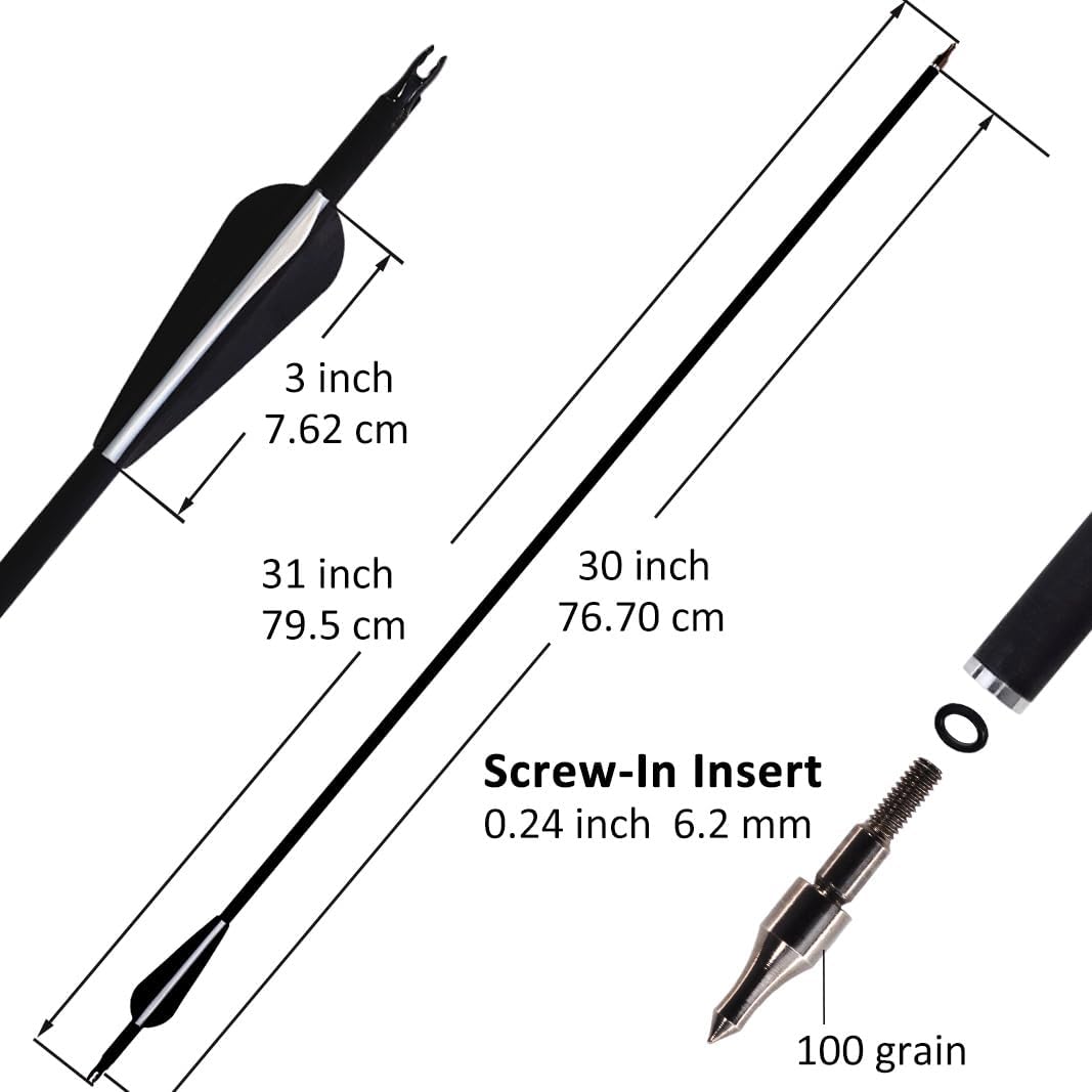 Skiennix 12Pcs Archery Hunting Arrows - 30-Inch with Removable Tips & Adjustable Nocks for Adults