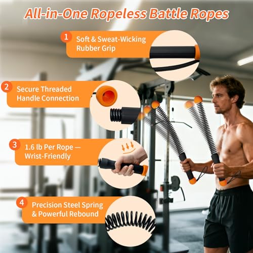 Ropeless Battle Ropes - 2 Pack Cordless HIIT Workout Tool - Black & Amber