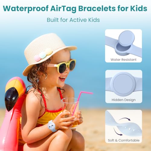 Waterproof Silicone AirTag Wristbands for Kids & Elderly, 2 Pack - Light Blue/Pink