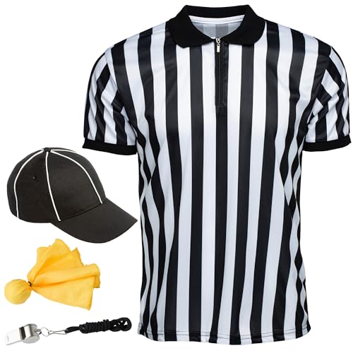Men's Collared Referee Shirt Bundle - Large Shirt, Hat, Flag & Whistle
