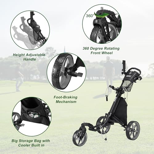 Golf Push Cart with 360 Rotating Front Wheel - Black/Charcoal