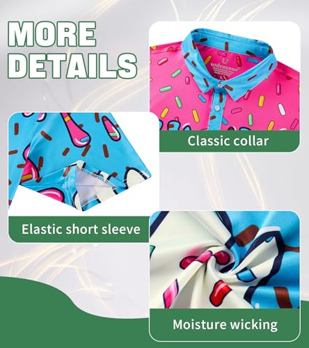 Uideazone Men's Funny Golf Polo Shirt Dry Fit Short Sleeve S-2XL Ice Cream Edition XXL