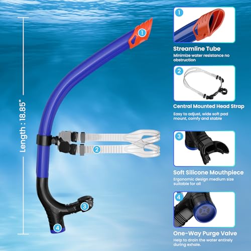 ForShine Adult Swim Snorkel - Front-Mounted Training & Pool Snorkel with Silicone Mouthpiece