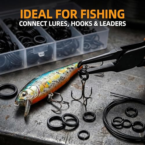 250pcs Black Split Ring Set - Heavy Duty Steel Fishing Connectors