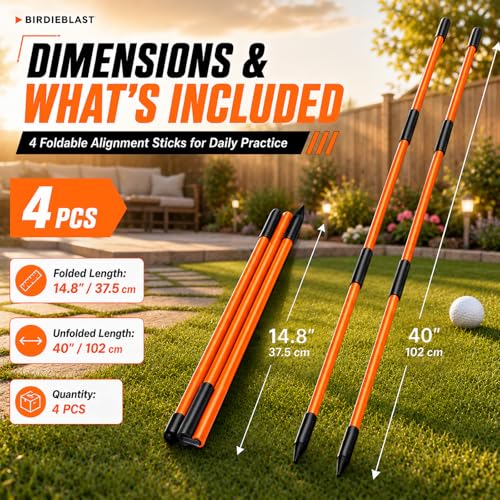 Collapsible Golf Alignment Sticks - 4 Pack Orange, 40" Training Aid